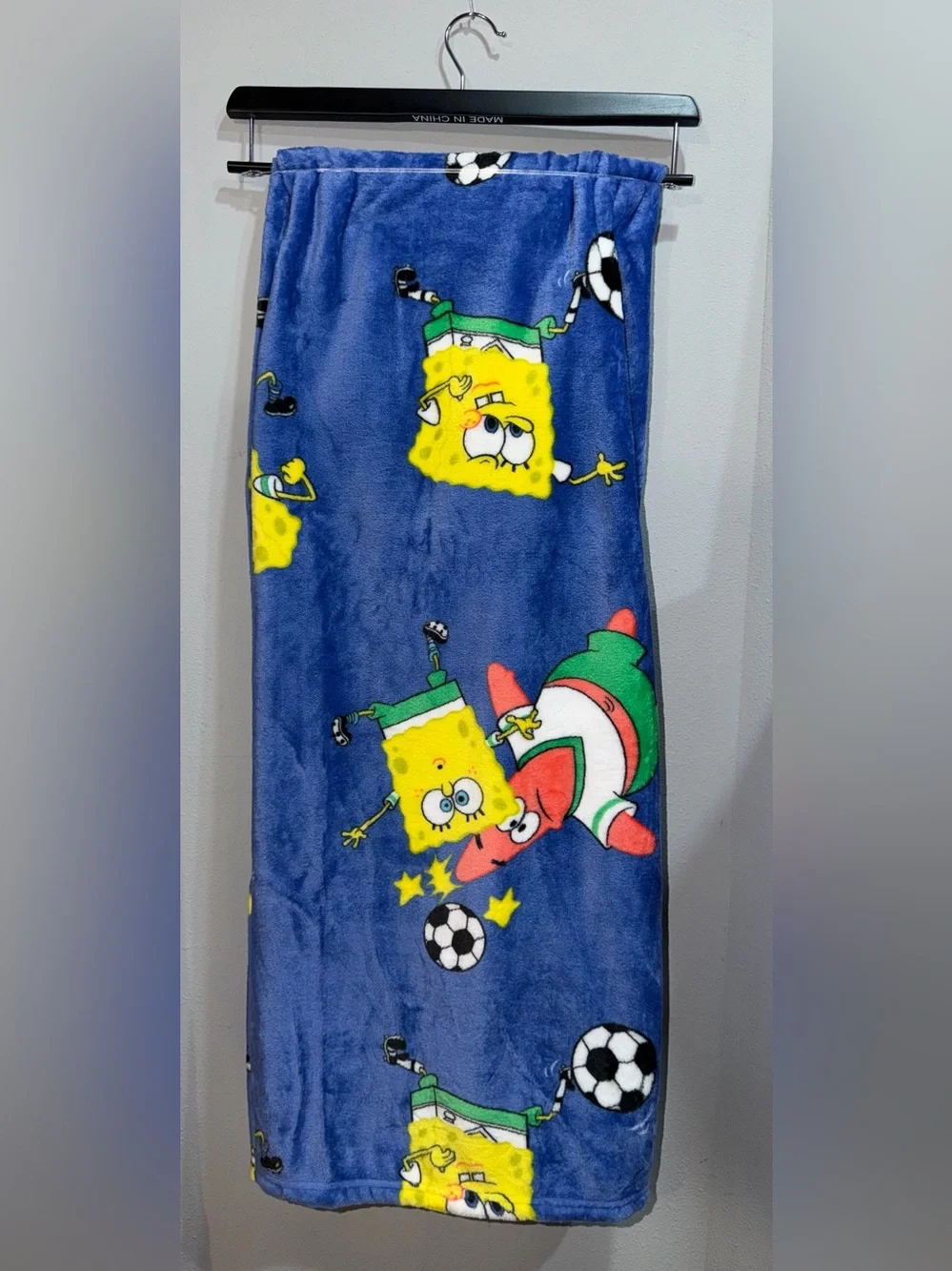 SpongeBob SquarePants Blue Plush Throw Blanket with Yellow & Red Characters